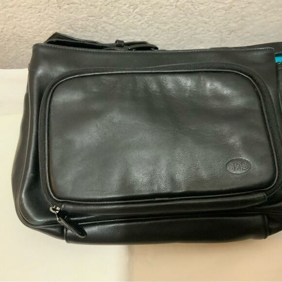 Black SAS Leather Shoulder Bag Made in the USA Multi Pocket - Picture 12 of 12